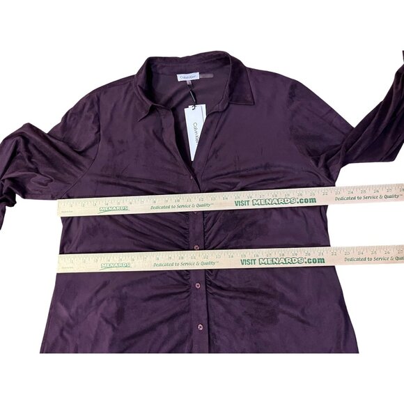 Calvin Klein Womens 1X Plum Aubergine Blouse Ruched Front Micro Suede New - Picture 9 of 16